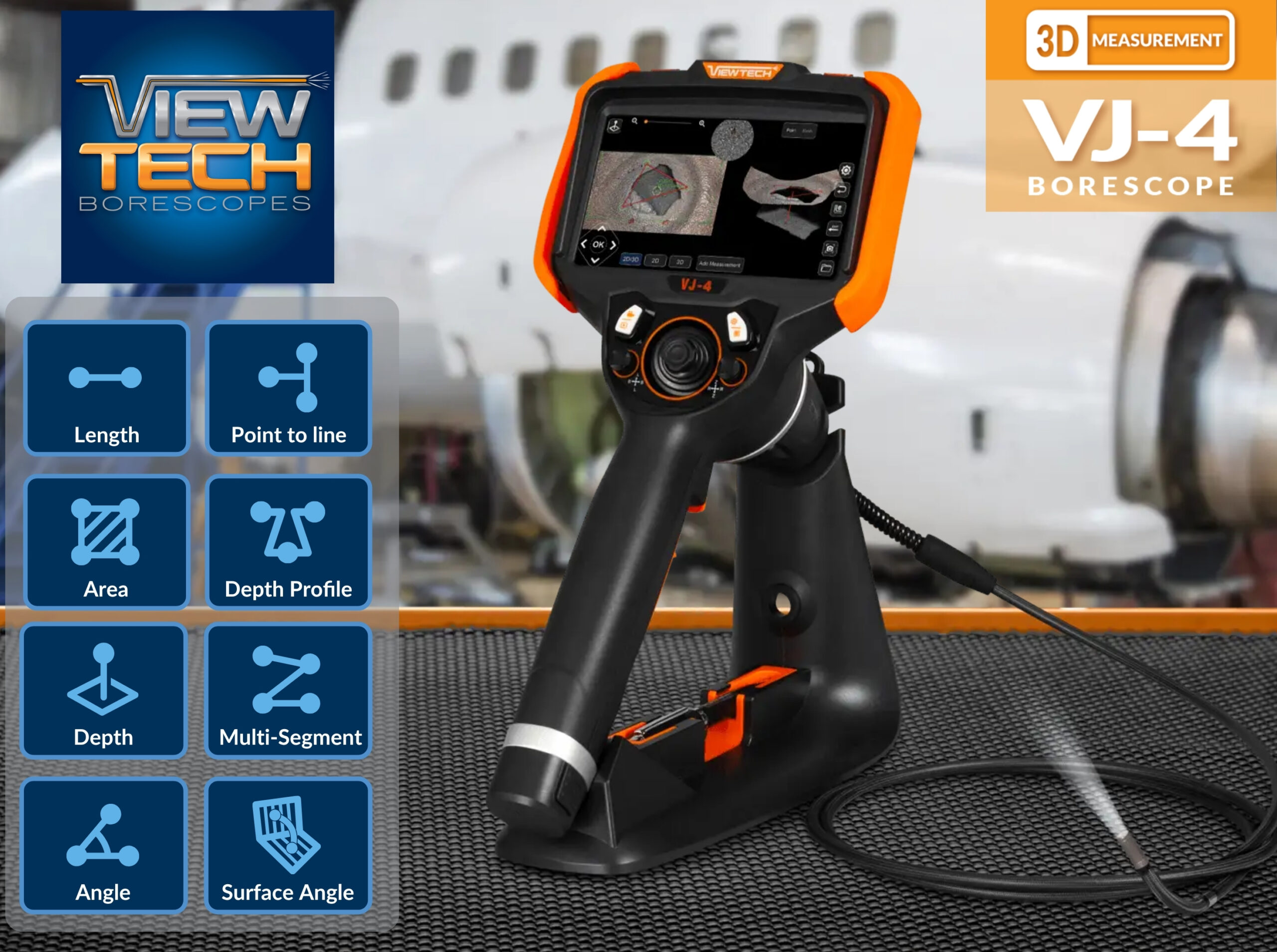 ViewTech Borescopes new 3D Measurement VJ-4 Video Borescope enables maintenance professionals to capture precise, real-time dimensional measurements during remote visual inspections.