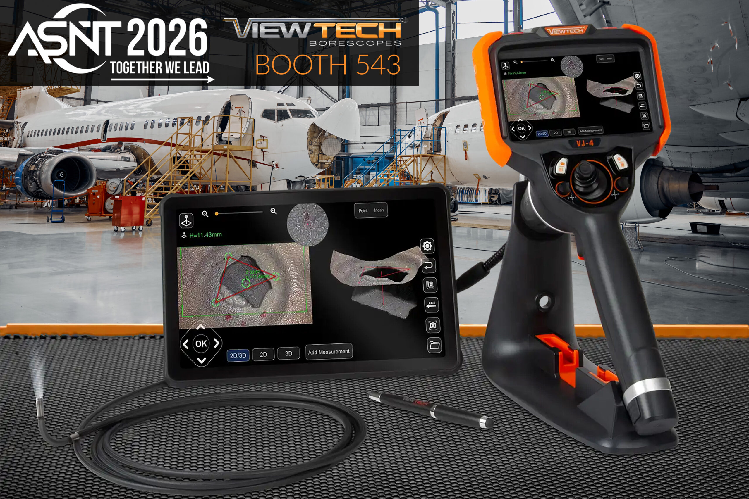 ViewTech Borescopes will showcase its VJ-4 3D Measurement Video Borescope and new screen replicator tablet at Booth 543 during the 2026 ASNT Annual Conference in Columbus, Ohio.